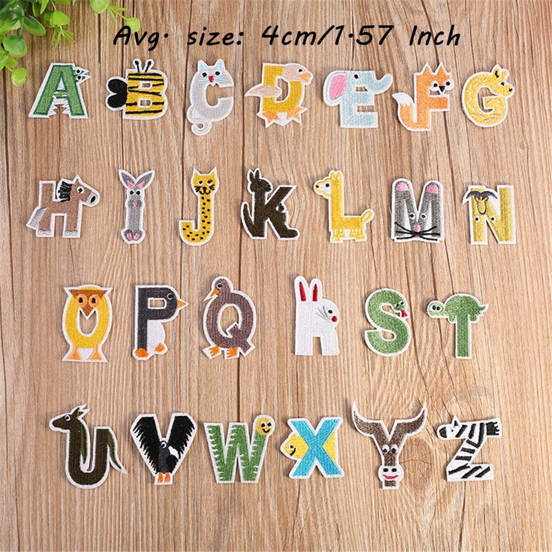 Zhiheng Iron on Patches Letters 26pcs A-Z Alphabet Patches Animal Shaped DIY Motif Iron On Or Sew On Patches Appliques for Jeans Jackets Backpacks (Style 1) - Image 2